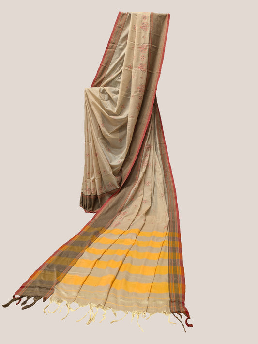 Cream Aane Kasuti Handwoven Cotton Saree