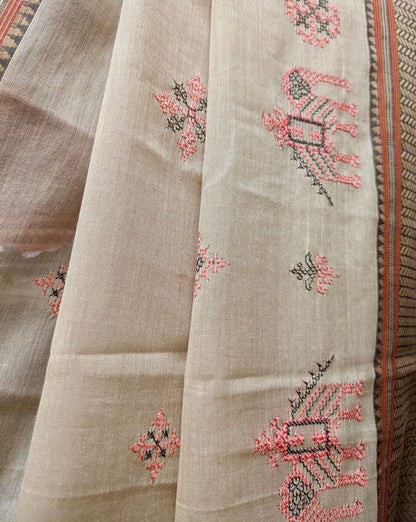 Cream Aane Kasuti Handwoven Cotton Saree