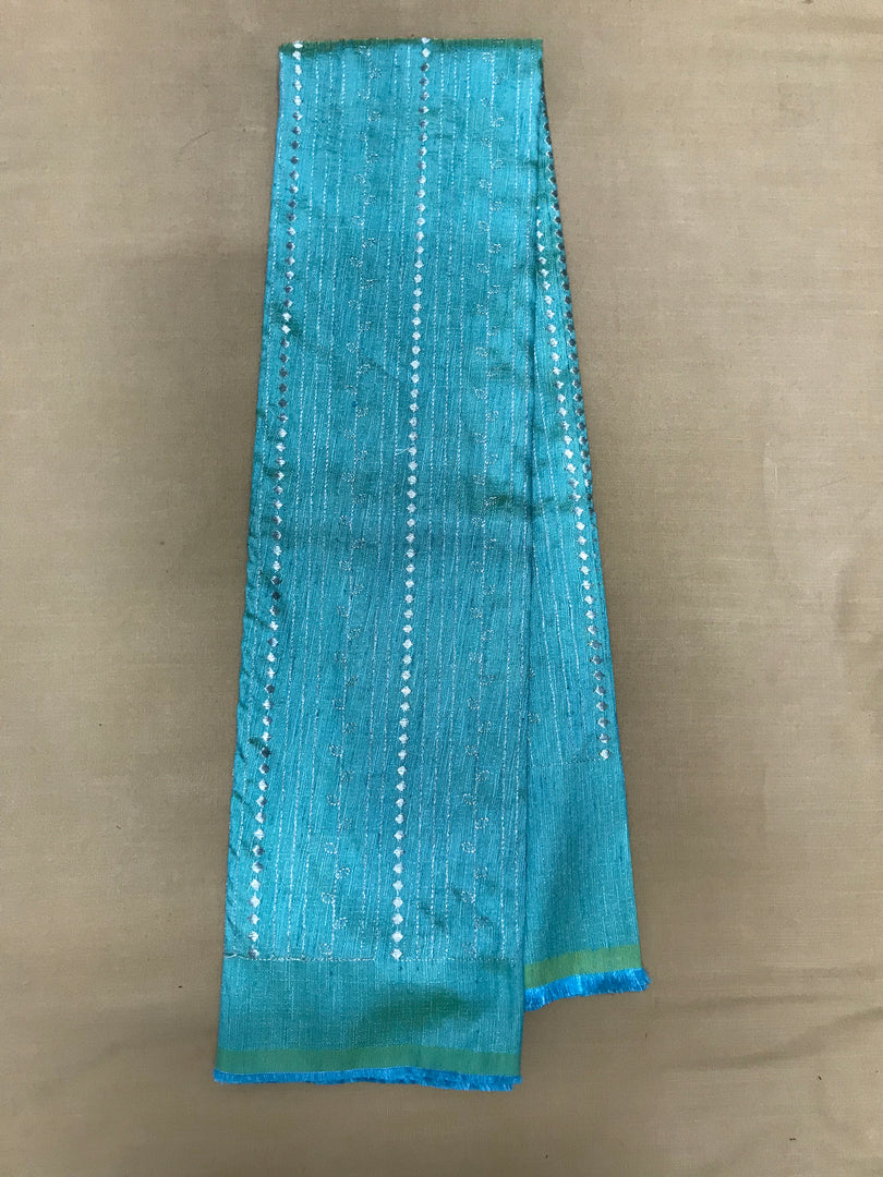 Seagreen kasuti stripes blouse with front kasuti striped embroidery