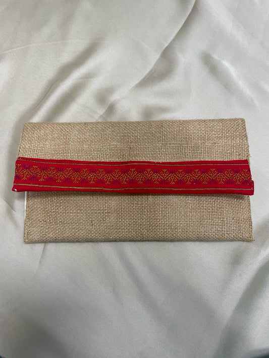 Red Beige Everyday Jute Purse