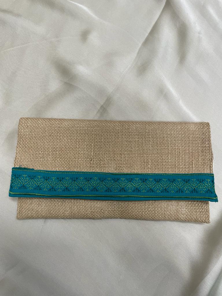 Ananda Blue Beige Everyday Jute Purse