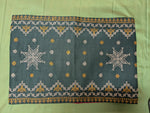 Load image into Gallery viewer, Green cotton table runner fabric showing detailed weave texture

