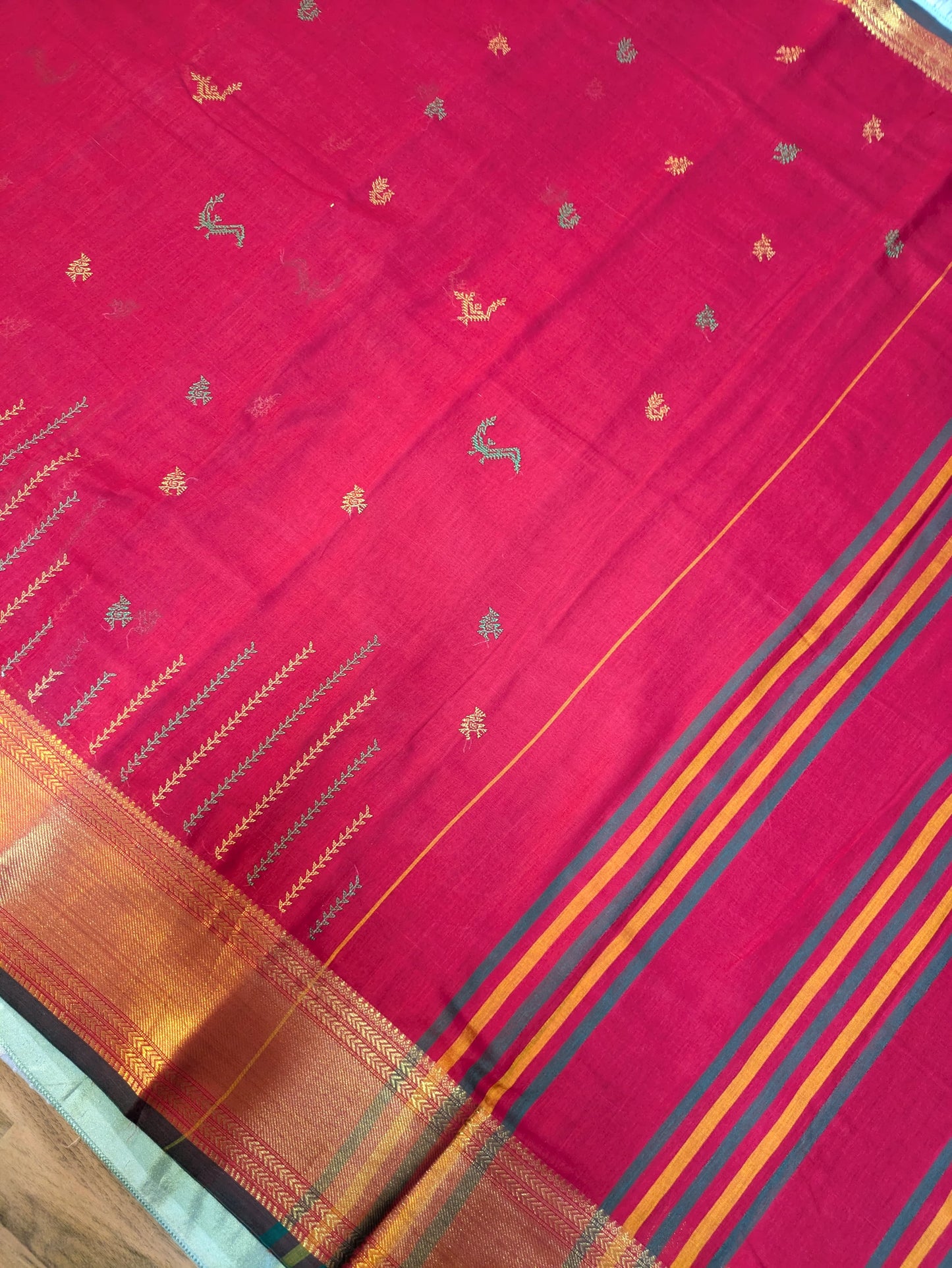 Red Hakki Kasuti Handwoven Cotton Saree