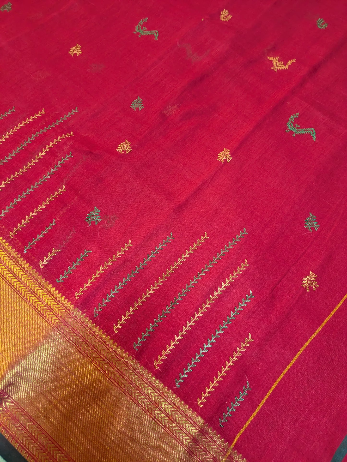 Red Hakki Kasuti Handwoven Cotton Saree