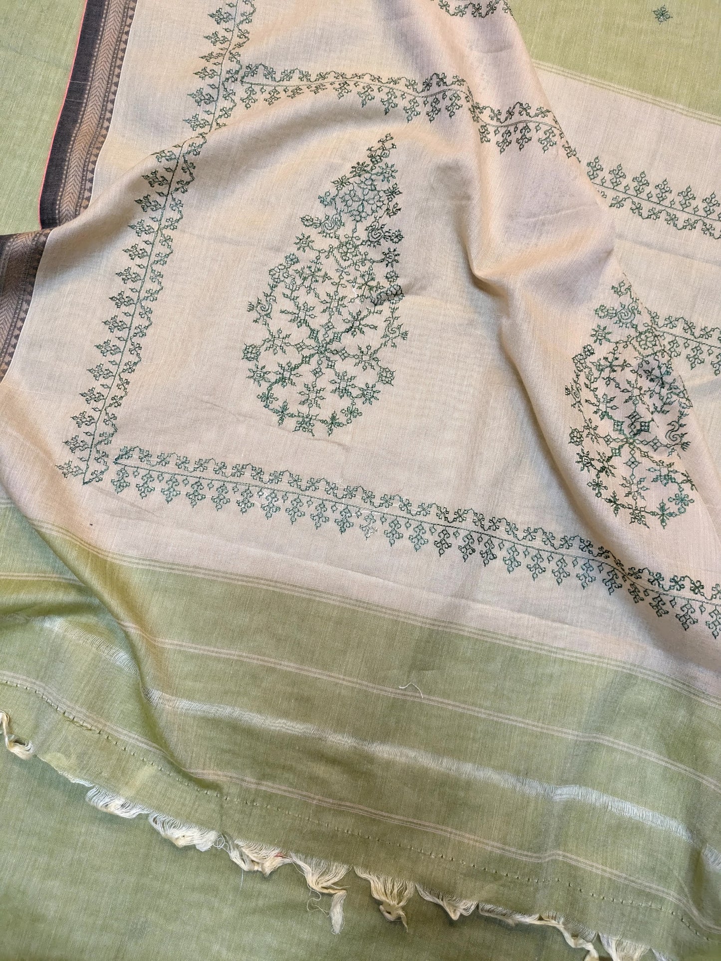 Light Green Petal Kasuti Handwoven Cotton Saree