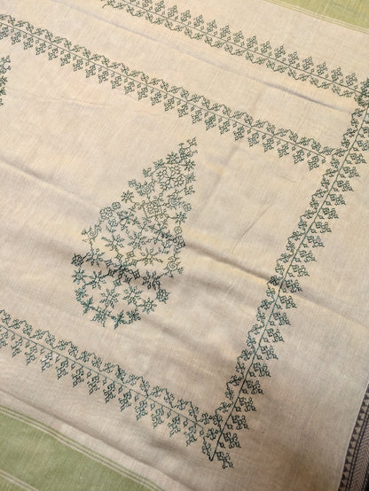 Light Green Petal Kasuti Handwoven Cotton Saree