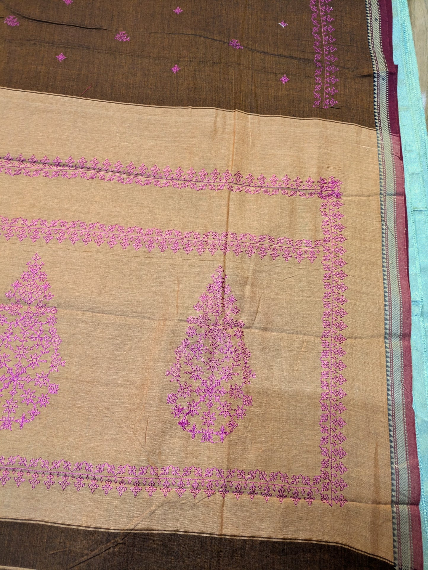 Coffee Petal Kasuti Handwoven Cotton Saree