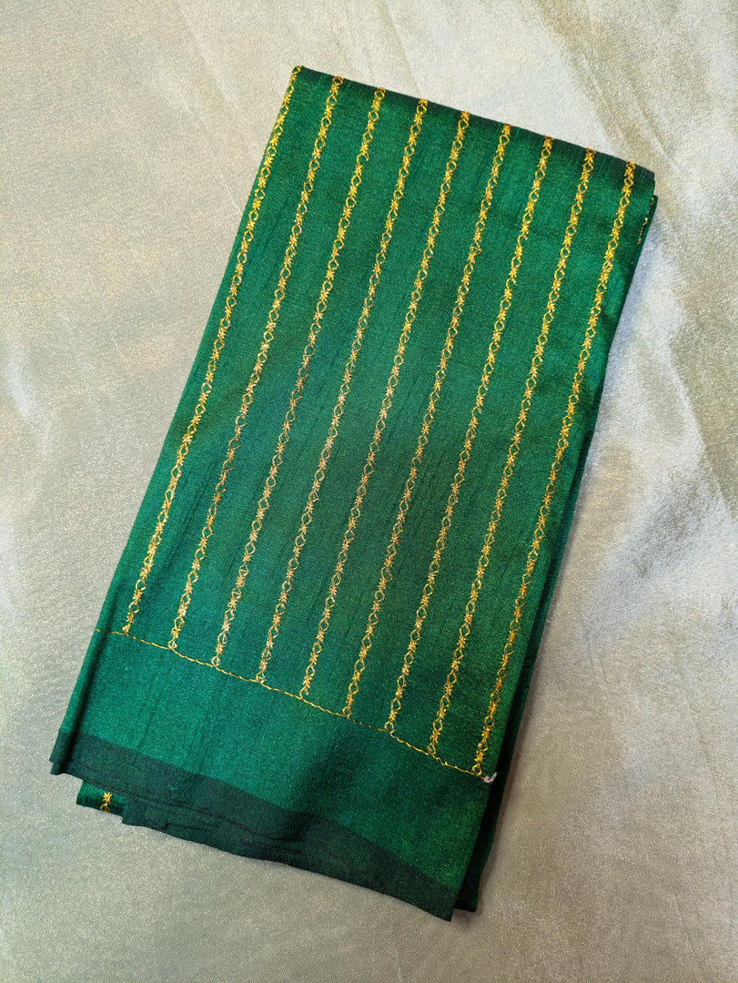 embroidery detail close-up of green samay kasuti blouse