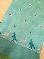 Load image into Gallery viewer, pista green mayur blouse with embroidered peacock motif front neckline view
