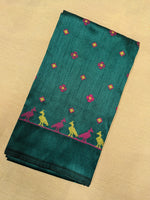 Load image into Gallery viewer, emerald green-blue mayur blouse with embroidered peacock motif front view
