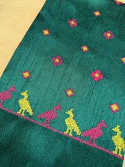 embroidery detail close-up of emerald green-blue mayur blouse