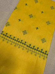 bright yellow kutchwork blouse with diamond embroidery front neckline view