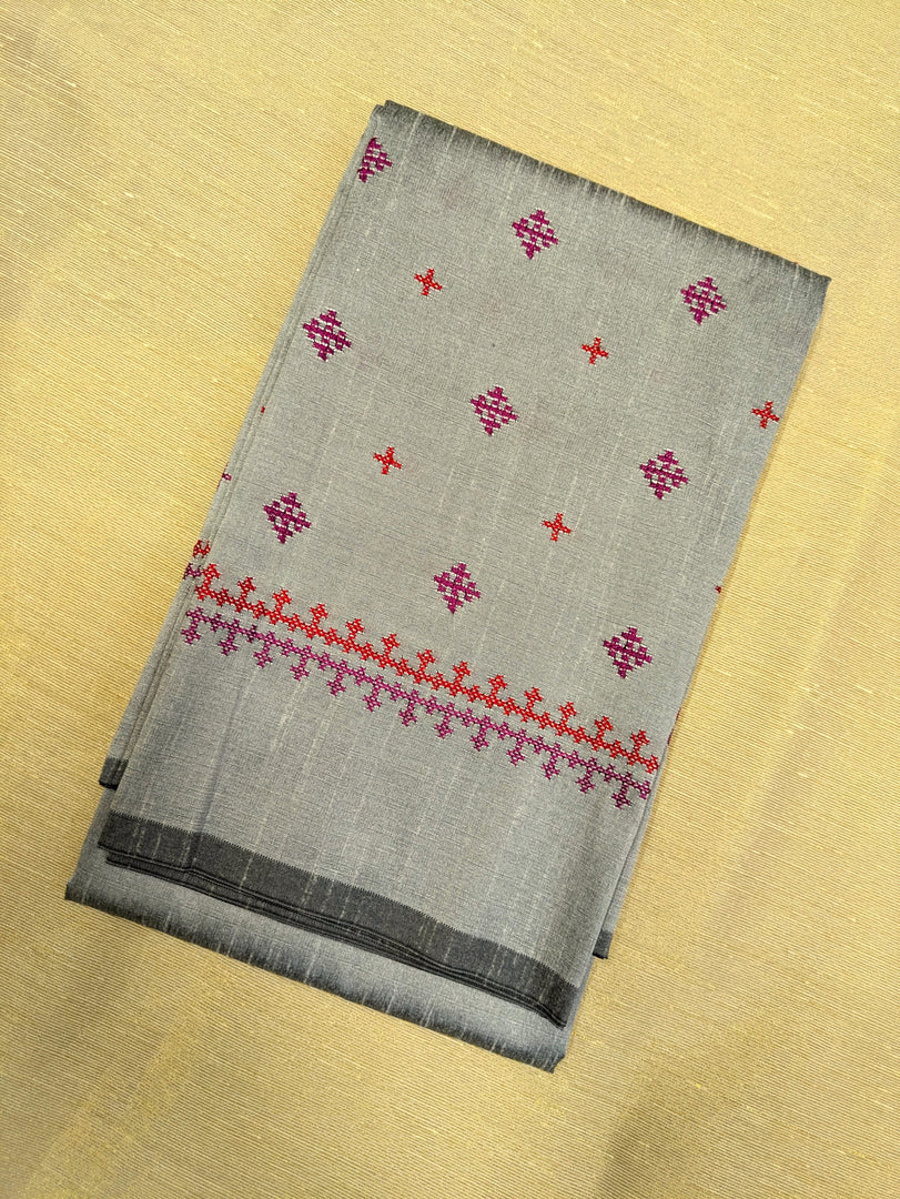 sleeve embroidery detail of grey diamond kutchwork blouse