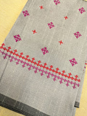 grey kutchwork blouse with diamond embroidery motifs front neckline view