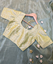 lemon stitched blouse decorated with kasuti garden embroidery front view