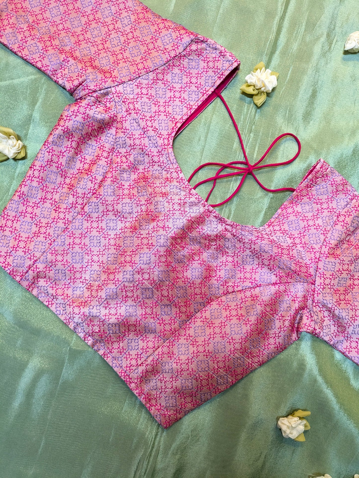 Pink Kasuti Garden Stitched Blouse