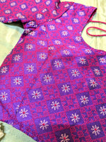 Load image into Gallery viewer, side view of purple chaya kasuti stitched blouse with kasuti embroidery
