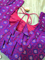 Load image into Gallery viewer, back hook design of purple chaya kasuti stitched blouse with embroidery
