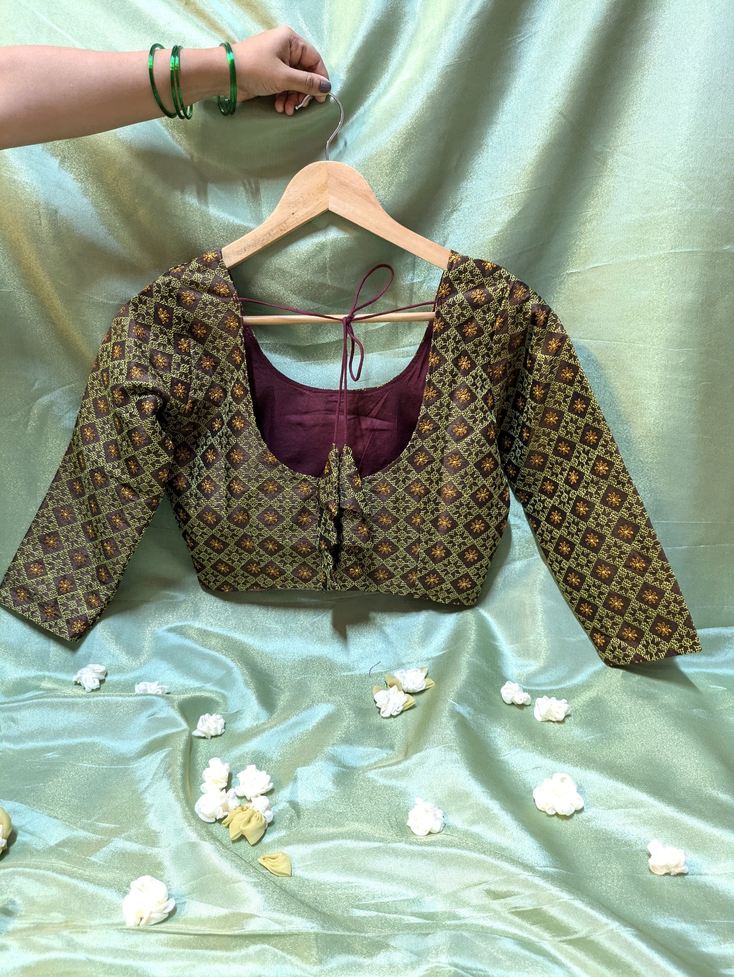 Coffee Chaya Kasuti Stitched Blouse