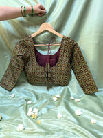 Load image into Gallery viewer, side view of coffee chaya kasuti stitched blouse with kasuti embroidery
