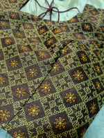 Load image into Gallery viewer, embroidery detail close-up on coffee chaya kasuti stitched blouse
