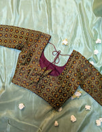 Load image into Gallery viewer, back tie detail of coffee chaya kasuti stitched blouse with embroidery
