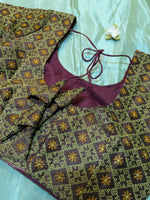 Load image into Gallery viewer, embroidered sleeve close-up of coffee chaya kasuti stitched blouse
