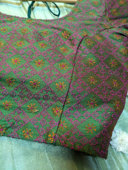 Deep Mehendi Chaya Kasuti Stitched Blouse