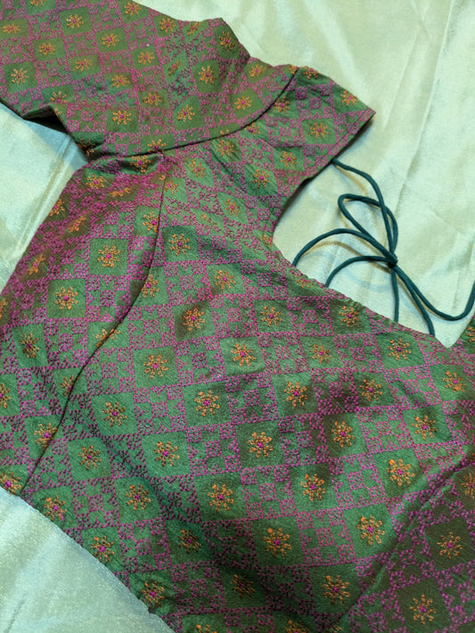 Deep Mehendi Chaya Kasuti Stitched Blouse