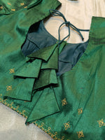 Load image into Gallery viewer, back view of green zari peacock kasuti readymade blouse with embroidery
