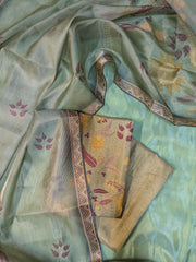 sage green sharvari kurta full set with dupatta and pants front view