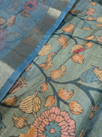 Load image into Gallery viewer, blue sharvari kurta full set showing kurta, dupatta and pants together
