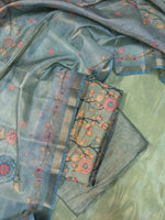 Load image into Gallery viewer, blue sharvari kurta full set with embroidery and dupatta front view
