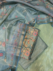 blue sharvari kurta full set with embroidery and dupatta front view