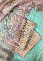 Load image into Gallery viewer, peach sharvari kurta full set with embroidery front displayed
