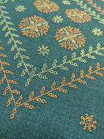 Load image into Gallery viewer, green wildflower table runner highlighting floral embroidery close-up
