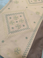 Load image into Gallery viewer, beige hampi table runner with handwoven texture and stitched detailing

