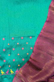 purple mor saree combo with designer mayur kasuti embroidered blouse