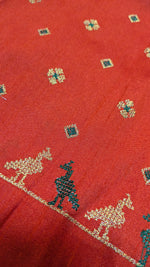 Load image into Gallery viewer, green saree with mor motif paired with mayur kasuti embroidered designer blouse front view
