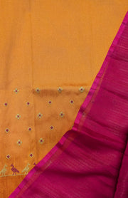 pink mor saree styled with kasuti embroidered blouse front drape view