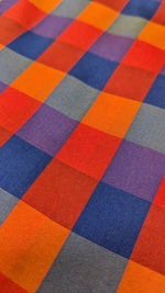 Load image into Gallery viewer, red navy rekha checks combo with contrasting designer blouse detail
