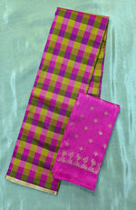 Load image into Gallery viewer, rani pink rekha checks saree combo with contrasting designer blouse

