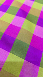 Load image into Gallery viewer, rani pink rekha checks combo showing saree fabric and blouse piece
