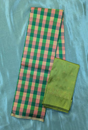 green peach rekha checks saree combo with coordinating blouse piece