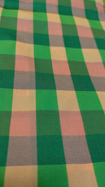 Load image into Gallery viewer, green peach rekha checks combo showing saree weave and blouse fabric
