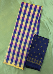 purple rekha checks saree combo with coordinating blouse piece