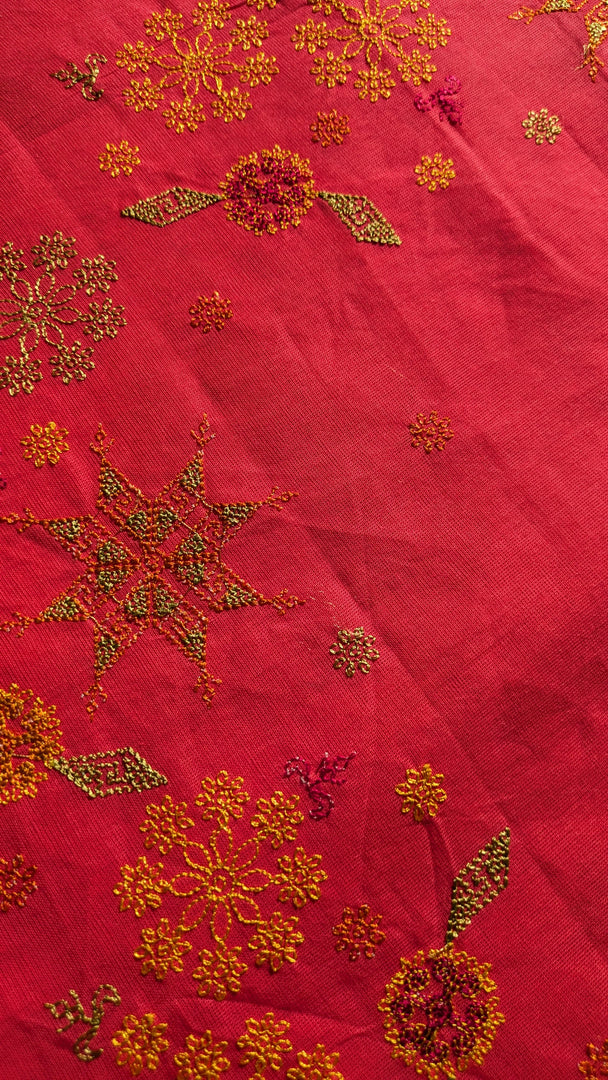 red bloom kasuti cotton saree with embroidery front angle