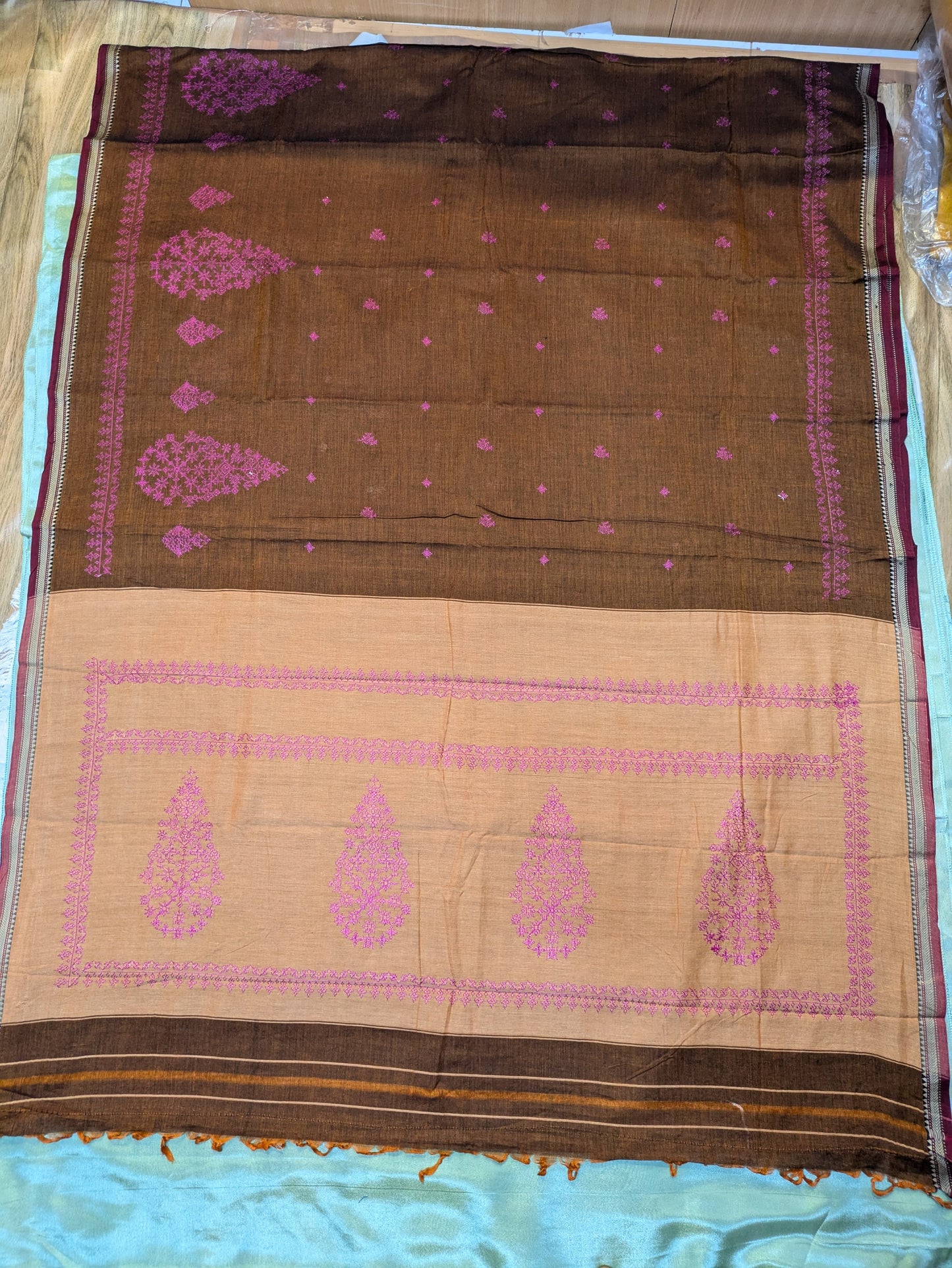 Coffee Petal Kasuti Handwoven Cotton Saree