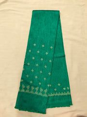 Green peacock kasuti blouse front with embroidered peacock design motifs