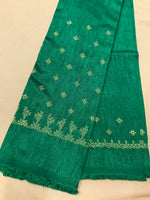 Load image into Gallery viewer, Green peacock kasuti blouse side view with detailed peacock embroidery
